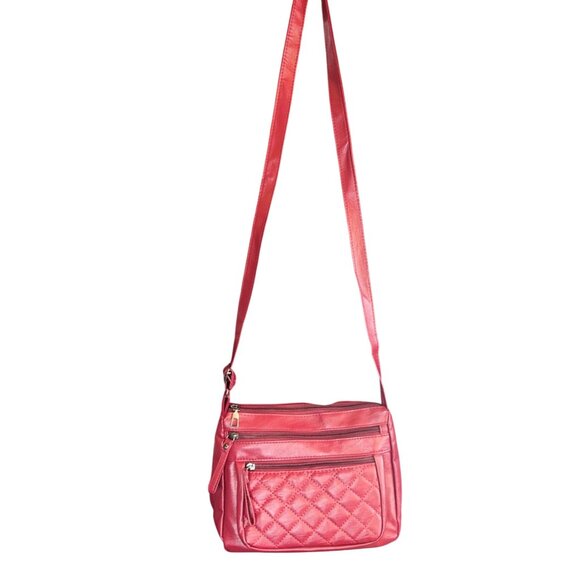 Quilted Red Leather Crossbody Bag For Women With Adjustable Strap & Multiple Poc - Picture 5 of 10